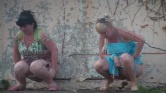 2 Russian women peeing behind shed, Voyeur Collection, PissRIP