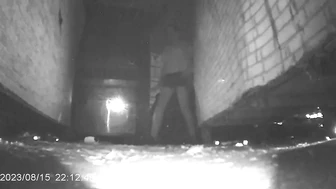 Chinese girl with a powerful stream peeing in a hidden corner of a night market 2