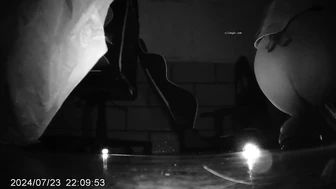 Desperate Chinese girl peeing in the storage room of an internet café with no toilet