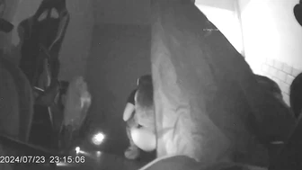 Desperate Chinese girl peeing in the storage room of an internet café with no toilet