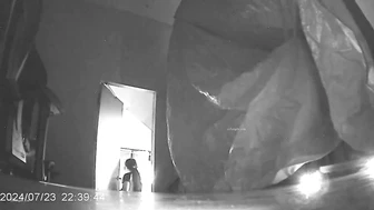 Desperate Chinese girl peeing in the storage room of an internet café with no toilet