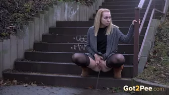 Stockings on Stairs, Peeing-Outdoors, PissRIP