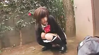 Japanese schoolgirl peeing in public