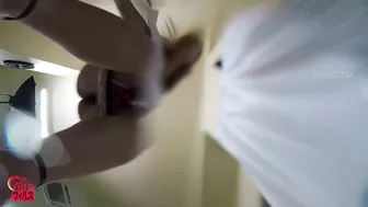 DLFF-381 03 The door facing the street was opened and a white curtain was set up. She was asked to stand and pee like a boy